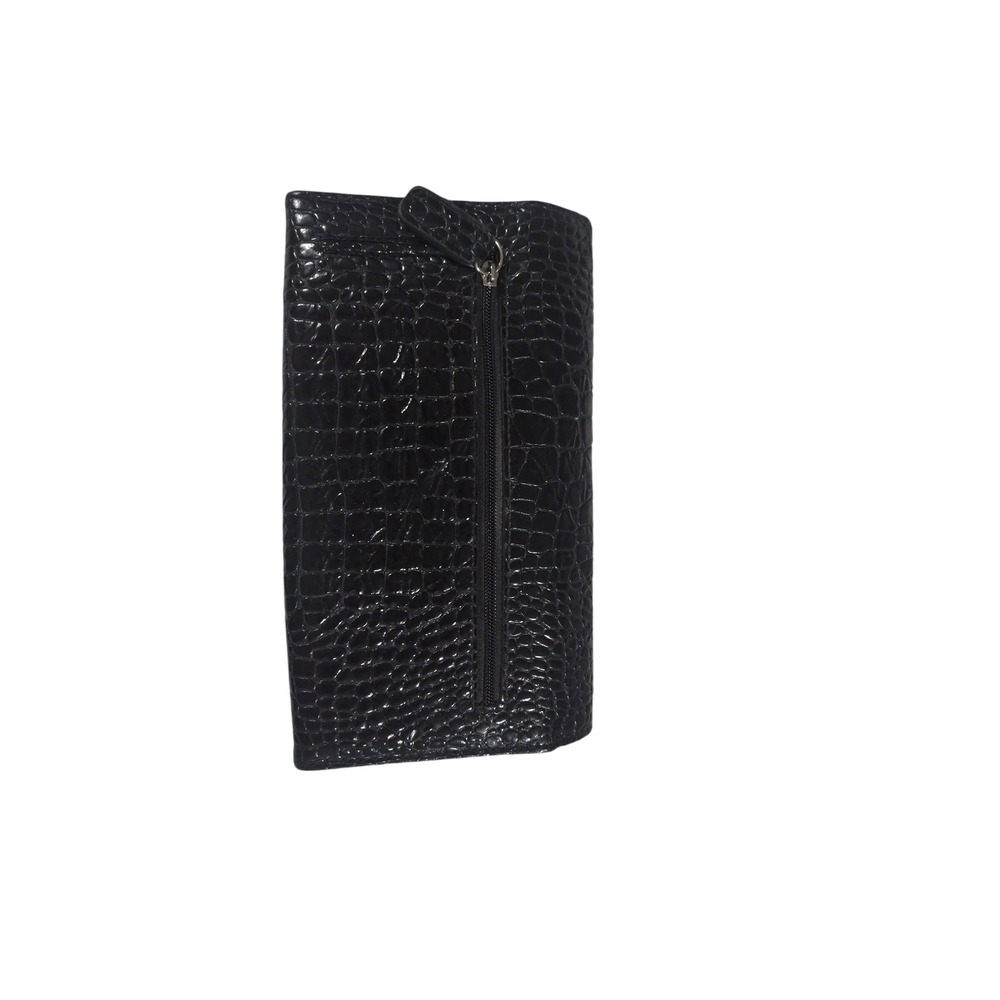Kenneth Cole Reaction Womens Black Croc Embossed Trifold Wallet Snap Closure - Picture 3 of 5